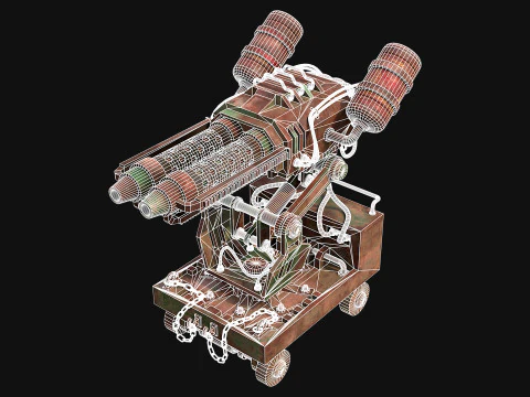 Flamethrower Turret-1-Rusty-Green 3D Model