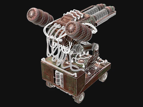 Flamethrower Turret-1-Rusty-Green 3D Model