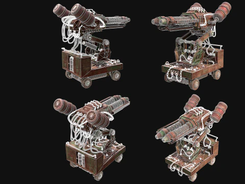 Flamethrower Turret-1-Rusty-Green 3D Model