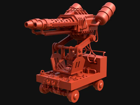 Flamethrower Turret-1-Rusty-Green 3D Model