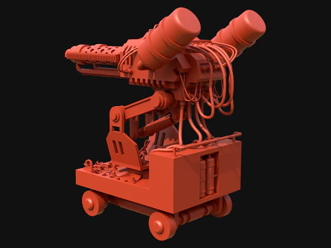 Flamethrower Turret-1-Rusty-Green 3D Model