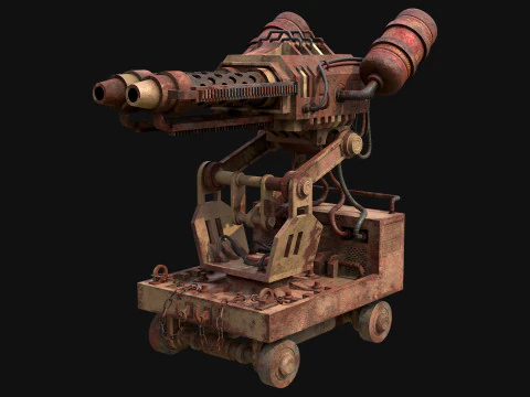 Flamethrower Turret-1-Rusty-Desert 3D Model