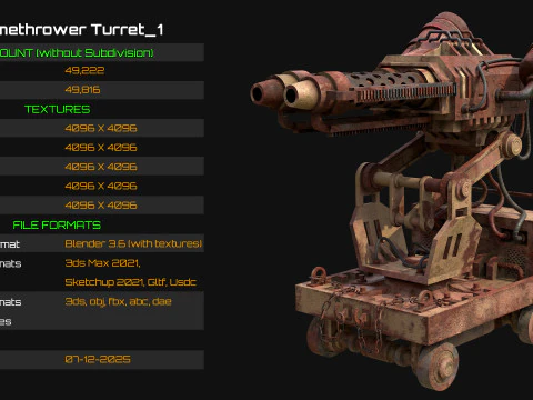Flamethrower Turret-1-Rusty-Desert 3D Model