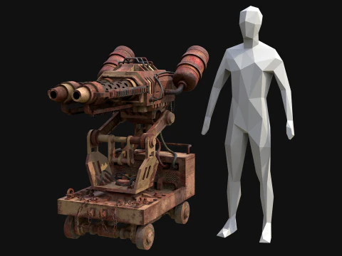 Flamethrower Turret-1-Rusty-Desert 3D Model