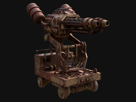 Flamethrower Turret-1-Rusty-Desert 3D Model