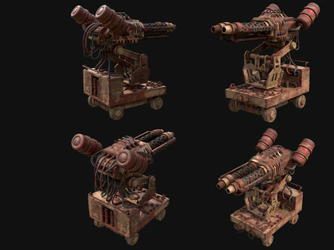 Flamethrower Turret-1-Rusty-Desert 3D Model