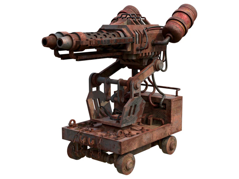 Flamethrower Turret-1-Rusty-Grey 3D Model .c4d .max .obj .3ds .fbx .stl .blend 