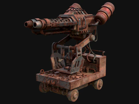 Flamethrower Turret-1-Rusty-Grey 3D Model