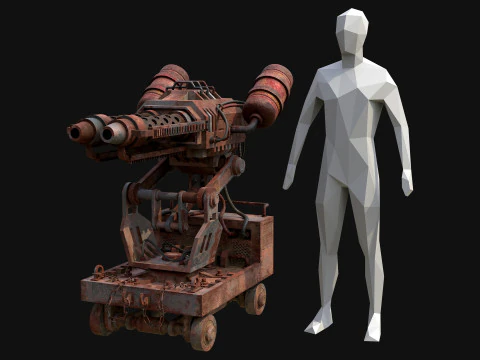 Flamethrower Turret-1-Rusty-Grey 3D Model