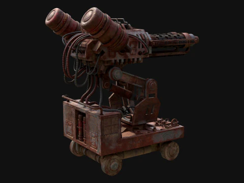 Flamethrower Turret-1-Rusty-Grey 3D Model