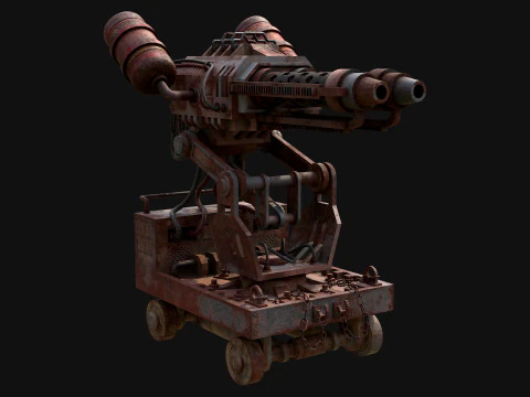Flamethrower Turret-1-Rusty-Grey 3D Model