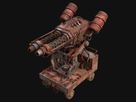 Flamethrower Turret-1-Rusty-Grey 3D Model