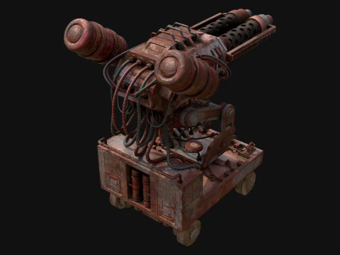 Flamethrower Turret-1-Rusty-Grey 3D Model