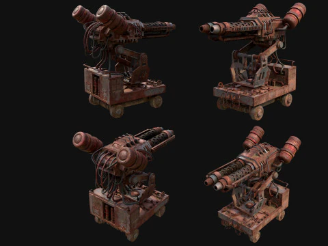Flamethrower Turret-1-Rusty-Grey 3D Model