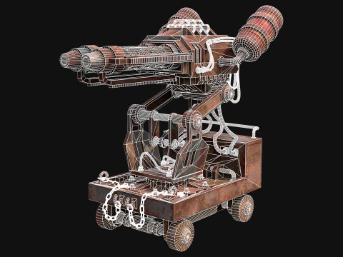 Flamethrower Turret-1-Rusty-Grey 3D Model