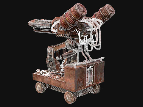 Flamethrower Turret-1-Rusty-Grey 3D Model