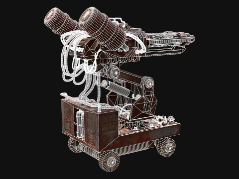 Flamethrower Turret-1-Rusty-Grey 3D Model