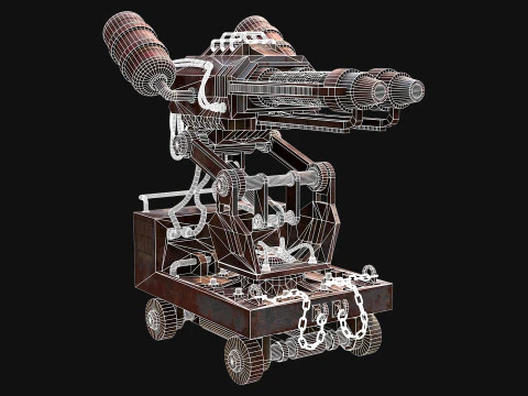 Flamethrower Turret-1-Rusty-Grey 3D Model