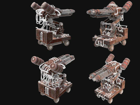 Flamethrower Turret-1-Rusty-Grey 3D Model