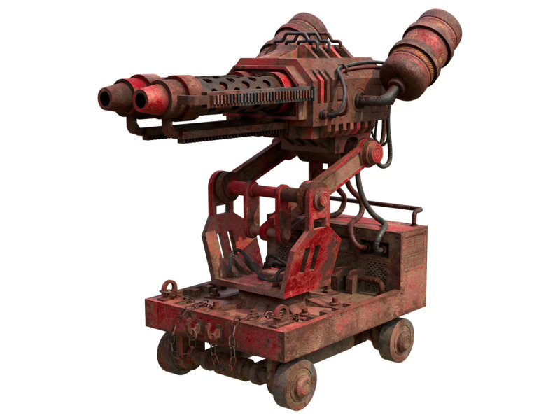Flamethrower Turret-1-Rusty-Red 3D Model .c4d .max .obj .3ds .fbx .stl .blend 