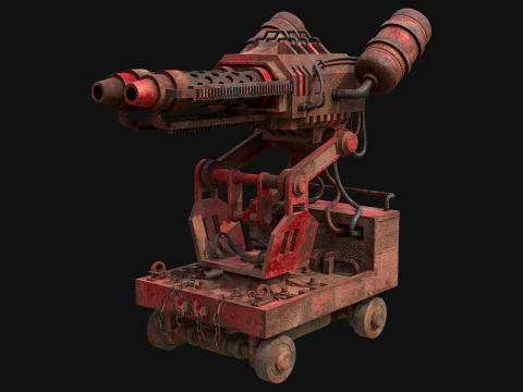 Flamethrower Turret-1-Rusty-Red 3D Model