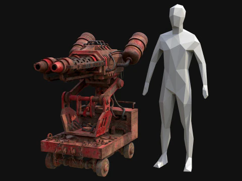 Flamethrower Turret-1-Rusty-Red 3D Model
