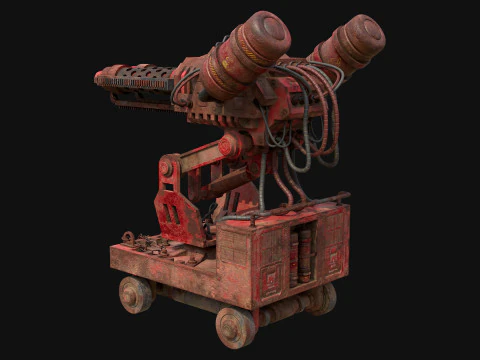 Flamethrower Turret-1-Rusty-Red 3D Model