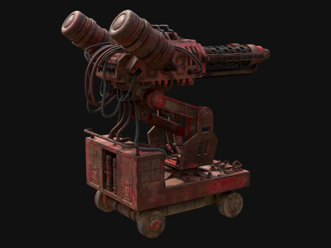Flamethrower Turret-1-Rusty-Red 3D Model