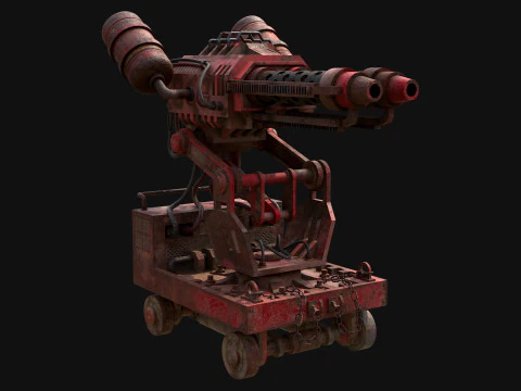 Flamethrower Turret-1-Rusty-Red 3D Model