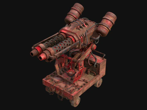 Flamethrower Turret-1-Rusty-Red 3D Model