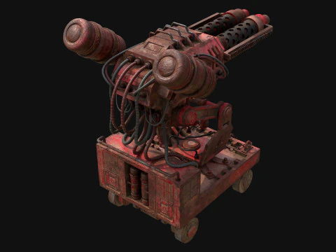 Flamethrower Turret-1-Rusty-Red 3D Model