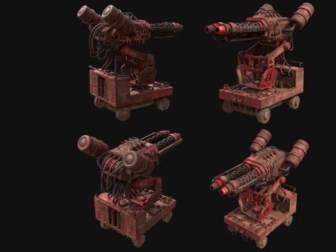 Flamethrower Turret-1-Rusty-Red 3D Model