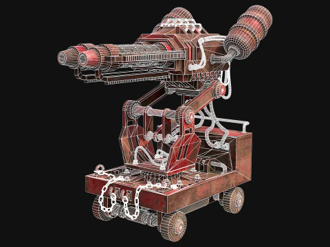 Flamethrower Turret-1-Rusty-Red 3D Model