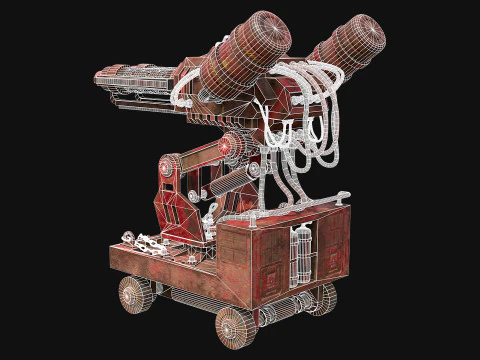 Flamethrower Turret-1-Rusty-Red 3D Model