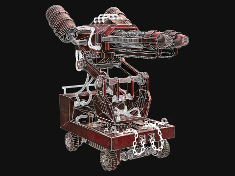 Flamethrower Turret-1-Rusty-Red 3D Model