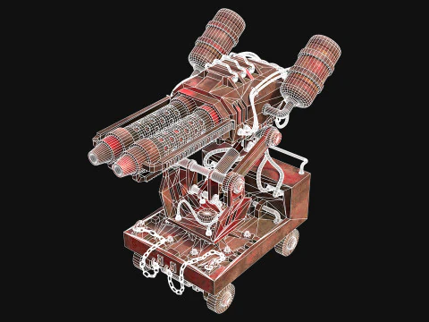 Flamethrower Turret-1-Rusty-Red 3D Model