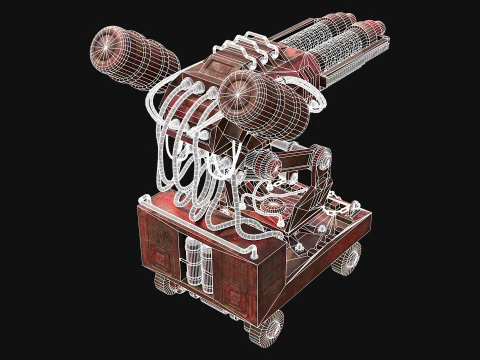 Flamethrower Turret-1-Rusty-Red 3D Model
