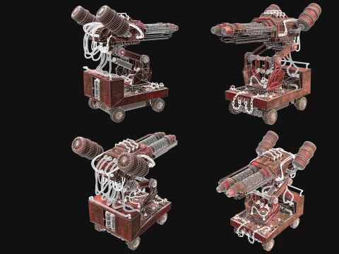 Flamethrower Turret-1-Rusty-Red 3D Model