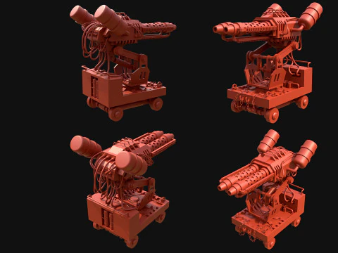 Flamethrower Turret-1-Rusty-Red 3D Model
