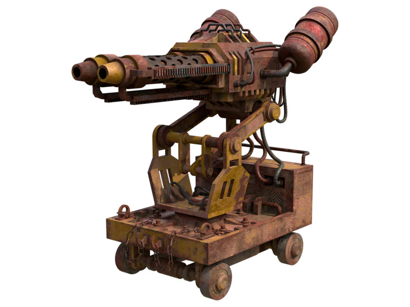 Flamethrower Turret-1-Rusty-Yellow 3D Model .c4d .max .obj .3ds .fbx .stl .blend 