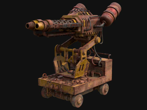 Flamethrower Turret-1-Rusty-Yellow 3D Model