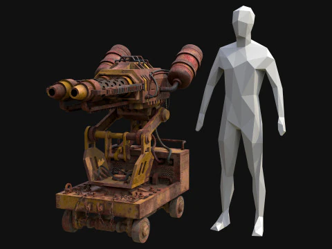 Flamethrower Turret-1-Rusty-Yellow 3D Model