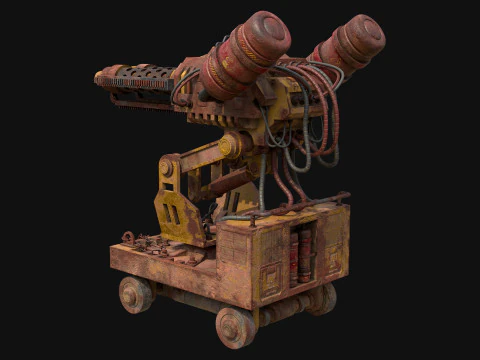 Flamethrower Turret-1-Rusty-Yellow 3D Model