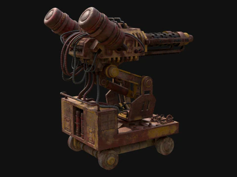 Flamethrower Turret-1-Rusty-Yellow 3D Model