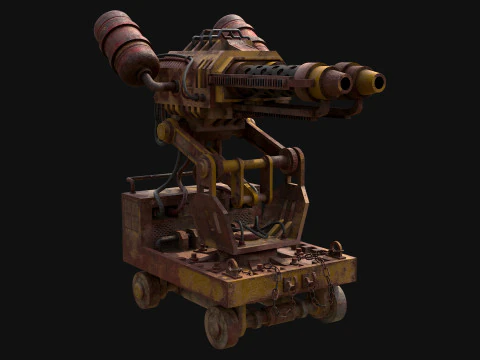 Flamethrower Turret-1-Rusty-Yellow 3D Model