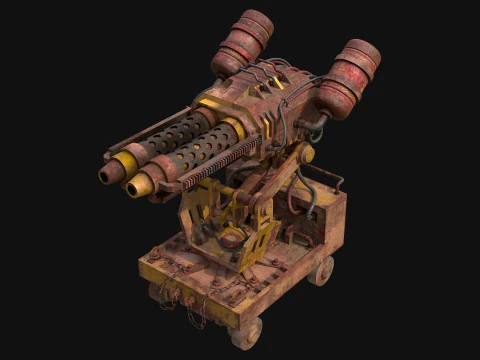 Flamethrower Turret-1-Rusty-Yellow 3D Model