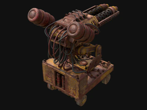 Flamethrower Turret-1-Rusty-Yellow 3D Model