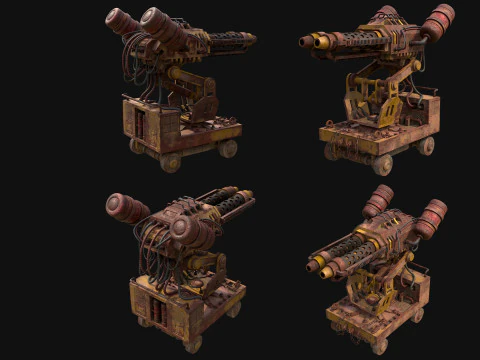 Flamethrower Turret-1-Rusty-Yellow 3D Model