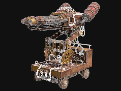 Flamethrower Turret-1-Rusty-Yellow 3D Model