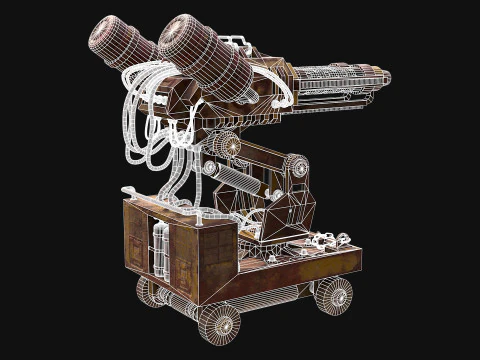 Flamethrower Turret-1-Rusty-Yellow 3D Model